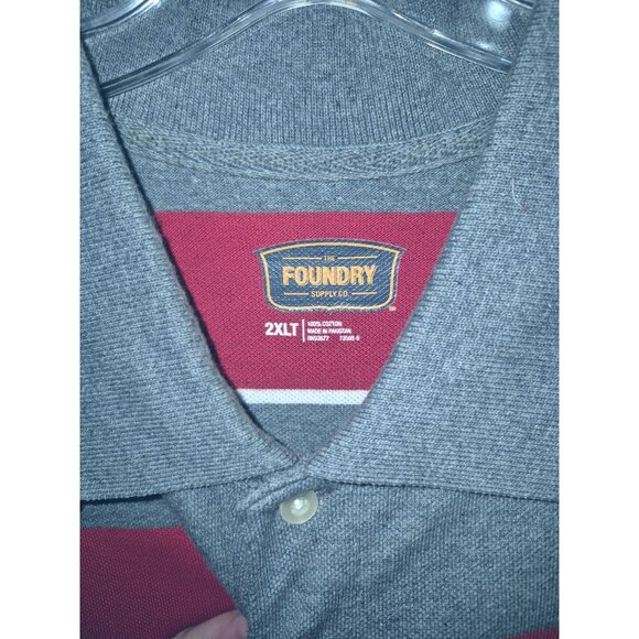 The Foundry Mens 2XLT Striped Polo Shirt Gray & Red Cotton Blend Short Sleeve - Picture 3 of 7